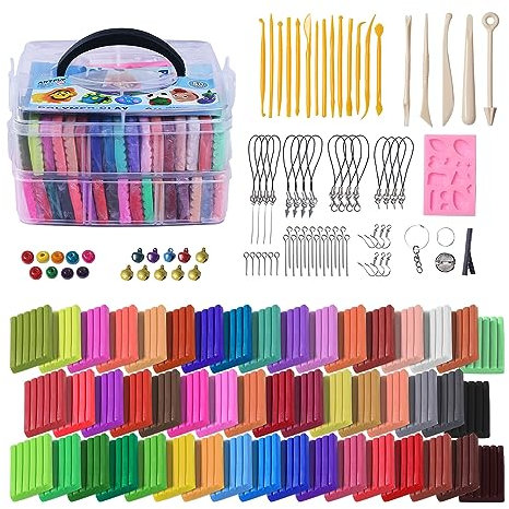 ARTFLY Polymer Clay, 50 Farben Clay Kit, Oven Bake Modeling Clay, Creative Polymer Clay Kit mit Sculpting Tools und Schmuck Zubehör, ungiftig, Ideal DIY Clay Geschenke für Erwachsene und Jugendliche