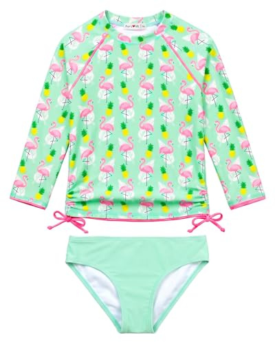 weVSwe Flicka baddräkt UPF 50+ skydd långärmad tvådelad rosett badmode rash guard volanger sällsynta sömmanschetter