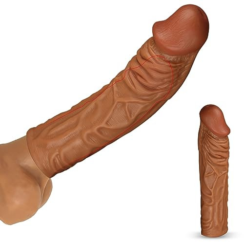 Penishülle Penis Sleeve 195mm(Penis Verlängerung 40mm),Flüssiges Silikon Realistischer Dildo Penismanschetten,mit Hodenringe Penisring für Penis Vergrößern,Sex Spielzeug für die Männer