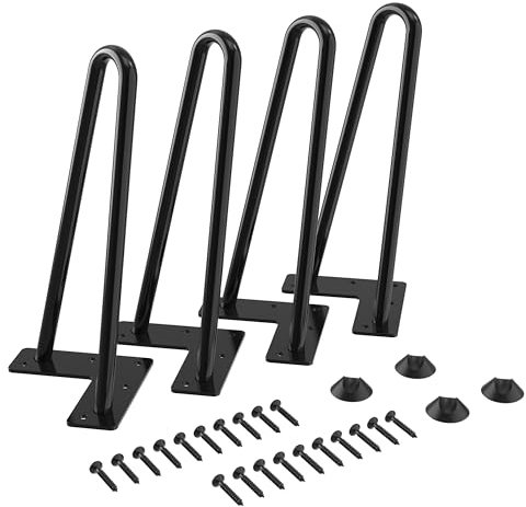 WINSOON 18CM Haarnadel Tischbeine Schwarz Metall Hairpin Legs DIY Tischbeine Möbelfüße Tischkufen aus Stahl mit Bodenschoner