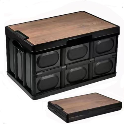BSTMOME Foldable Storage Bin, 30L Collapsible Plastic Box with Cutting Board Lid, Stackable Bin for Car & Home Organizing, Toy & Garage Storage (Black)