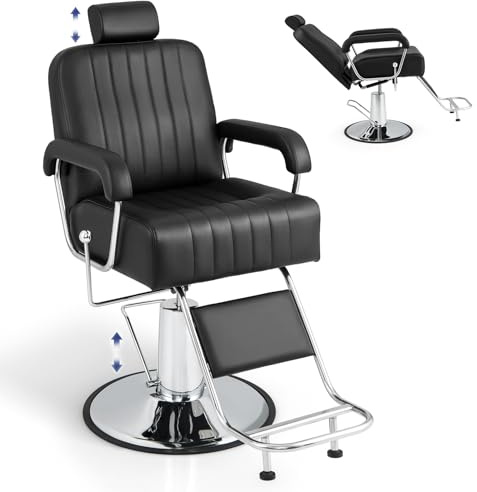 RELAX4LIFE Fauteuil Barbier Pivotant à 360°| Chaise à Coiffure Inclinable | Appui-Tête Réglable | Repose-Pieds | Hauteur d’Assise 59-72 CM | Equipement Coiffure pour Salon de Beauté
