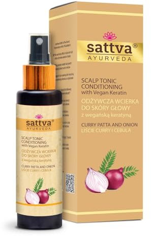 SATTVA Tonico per capelli con cheratina vegana – Riparazione e volume – Tonico naturale per cuoio capelluto secco e prurito – Senza alcool – Dermatologicamente testato (Curry)