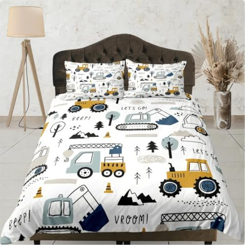 ZZTBQ - Kinderbettwäsche 100x135 - Baby Bettwäsche - Lastwagen, Bagger, Cartoon Baufahrzeuge - Bettbezug und Kissenbezug-Set – Baby Bettwäsche Set für Kleinkinder und Babybetten