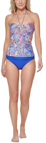 Tommy Hilfiger Women's Halter Bandeau Tankini Top, Blue Multi, L