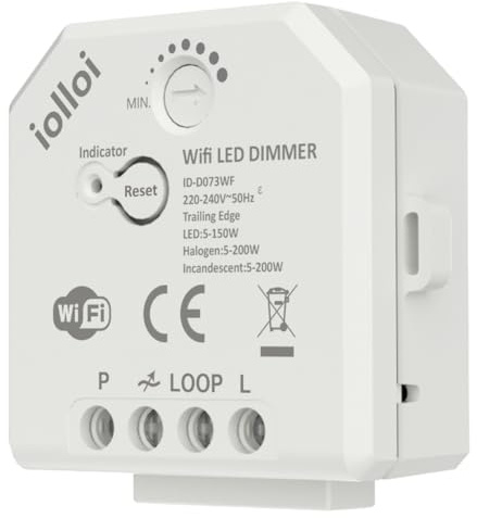 iolloi WiFi/Wlan Dimmer, WiFi Dimmer Schalter für Dimmbare LED und Halogen, 230V Dimmerschalter für LED Lampen, Unterputz Phasenabschnitt Drehdimmer Kompatibel Alexa und Google Home, 5-200W