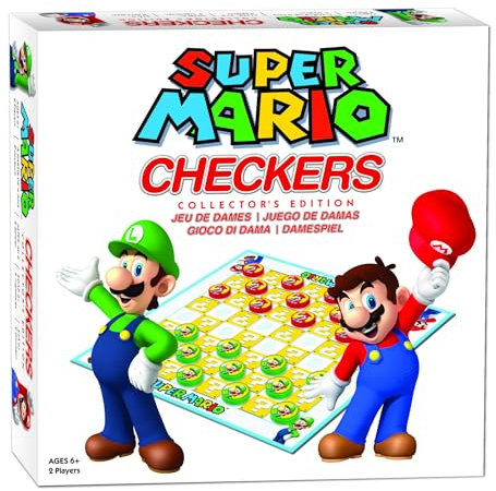 Goliath Super Mario Dame Spiel, Klassisches Gesellschaftsspiel für Kinder ab 6 Jahren mit Nintendo-Figuren, Taktisches Checkers Spiel mit Mario und Luigi - 2 Spieler