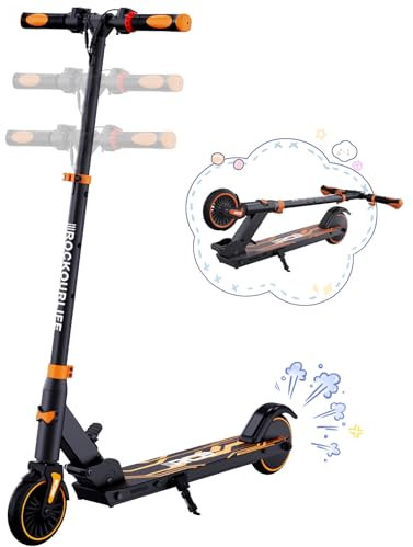 RCB R15 E-Scooter Kinder (8-12-16 Jahre) - bis zu 20 Km/h, Max. Reichweite 16Km, Elektroroller Faltbar für Kinder, Geschenk für Kinder und Jugendliche（Schwarz-Orange）