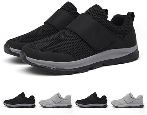 GYCF Scarpe Diabetici,Uomo Larga Extra Scarpe Ortopediche Passeggio,Anziani Ultra Leggero Ortopedica Edema Scarpe da Riabilitazione Sanitaria,Nero,46EU