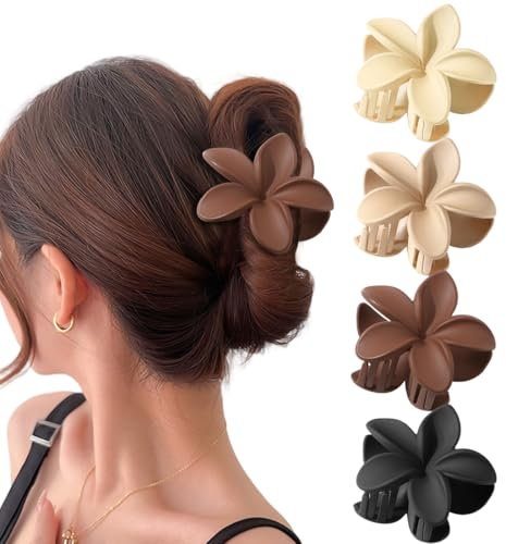 4 Stück Haarklammer mit Blumenmuster, Große Haarspangen für Dickes Haar, Haarkralle Hair Claw, Rutschfestes Haar Jaw Clips Haarstyling, Haarklammer Groß, Hair Clip für Frauen Mädchen