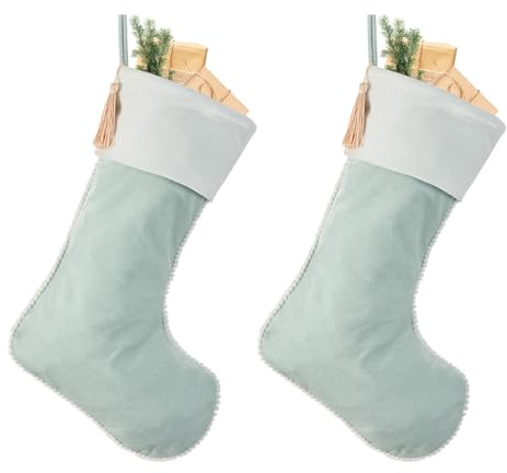 Christmas Stocking Set of 2 Velvet Christmas Stockings 18.5 (Light Blue)