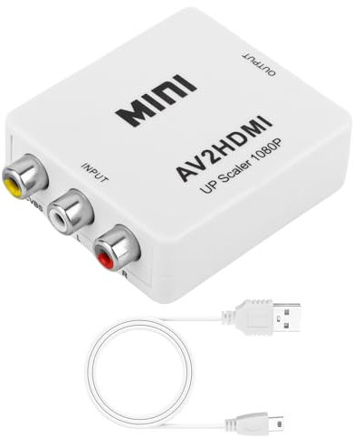 RISVOWO RCA Auf HDMI, Wii HDMI Adapter, Unterstützung 1080P 60Hz mit USB-C Kabel, Cinch auf HD-MI Adapter für Wii/PS2/PS3/PC/Xbox/SNES/N64/STB/VHS/VCR/DVD/Kamera (weiß)