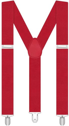 soodyoow Bretelles Homme, 3.5 Cm Bretelles de Type Y Réglables, Bretelle Large Homme avec 3 Clips, Bretelle Large Homme, Taille Unique, Convient Aussi Bien aux Hommes Qu'aux Femmes(Rouge)