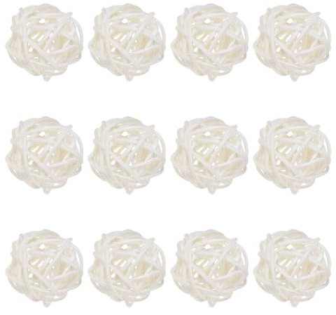 M METERXITY 12-Pack Wicker Rattan Balls 40mm/1.6 Inch Decorative Rattan Balls Orbs Vase Fillers Bowl Fillers for Christmas/Weddings/Thanksgiving/DIY Crafts/Home Decor [White]