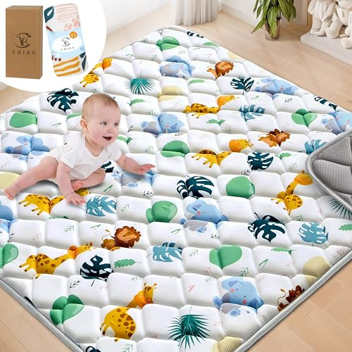 YBIKE Tappetino Gioco Pavimento, 127x127cm Grande Tappeto Pieghevole Antiscivolo Spesso, Morbido Tappeto Portatile, Lavabile in Lavatrice (Animali)