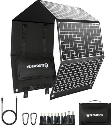 ELECAENTA 60W Foldable Solar Panel ETFE Solar Charger USB-C PD45W QC3.0 DC 18V for Portable Solar Generator Power Station Smartphones Outdoor Power Backup Waterproof Dustproof, 1.6KG