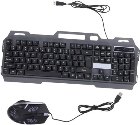 LOORGVEL Tastiera e Mouse Gaming USB con Retroilluminazione LED Colorata Design Ergonomico e Conflitto Set con Supporto Smartphone per Accessori Scrivania Gamer Nero