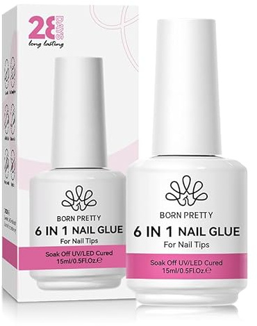 Born Pretty Colla per unghie per unghie artificiali 15ML - 6 in 1 Clear Strong Nail Glue Extra per estensione unghie, Blooming Gel, Base Gel Top Coat, gel costruttore e gel rinforzante