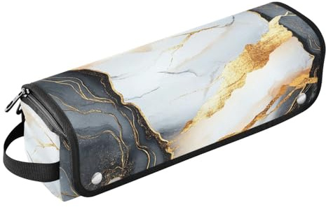 famyily Sac de voyage pour outils de coiffure pour femme avec tapis résistant à la chaleur amovible pour fer à friser, fer à lisser, sèche-cheveux plat, marbre noir et blanc