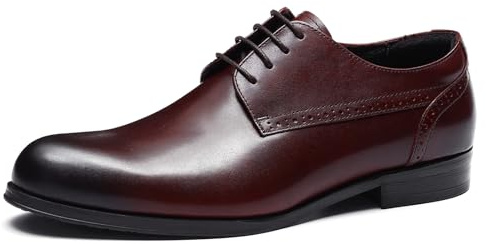 WinDhana Men’s Derby Dress Shoes Full-Grain Leather Upper Plain-Toe Classic Brogue-Inspired Business Shoes Formal & Casual Wear 23107 Claret US 7