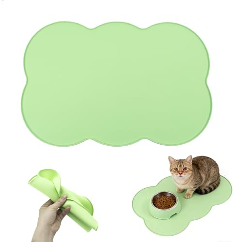 lemgyiamz Tappetino Ciotola Cane, Tappetino Ciotole Gatto, Cibo Gatto con Bordo Festonato, Silicone Antiscivolo Impermeabile, Verde 39.5x26cm