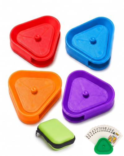 DLPRK Set da 4 Porta Carte da Gioco Triangolari in Plastica - 4 Colori (Rosso, Blu, Arancione, Viola) - Riutilizzabili per Bambini, Adulti e Anziani