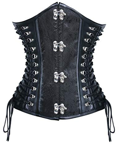 Kimring Women's Steampunk Vintage Faux Leather Jacquard Spiral Steel Boned Lace Up Side Underbust Corset Black XX-Large