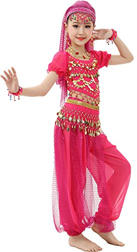 Tjej karneval magdans halloween festival kläder dansande kostym dansare klänning Hotpink 3-5 Years