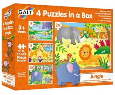 Galt Toys, 4 Puzzles In A Box - Jungle, Animal Jigsaw Puzzle Kids, Ages 3 Years Plus