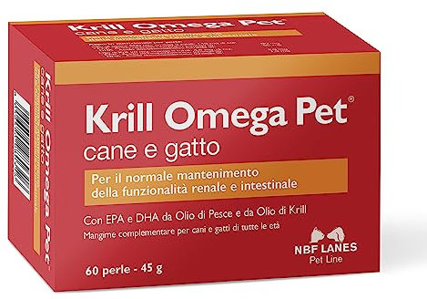 NBF Lanes | Krill Omega Pet Cane e Gatto, 60 Perle Appetibili, per il Normale Mantenimento della Funzionalità Renale e Intestinale
