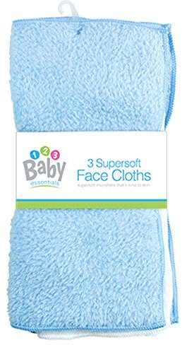 New 3 Pack Super Soft Baby FACE Hand Cloths Bath Flannel Wash Towel Wipe Feeding (Blue & White)