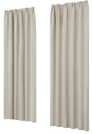 Deconovo Blickdichte Gardinen Vorhang mit Kräuselband Thermo gegen Kälteschutz, 220x140 cm(HöhexBreite), Creme, 2er Set