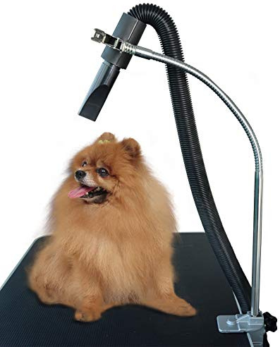 SHELANDY Dog Pet Grooming Table Hair Dryer Stand Hose Tube Holder Hands-Free Stainless Steel Groomers Adjustable Third Arm with Clamp