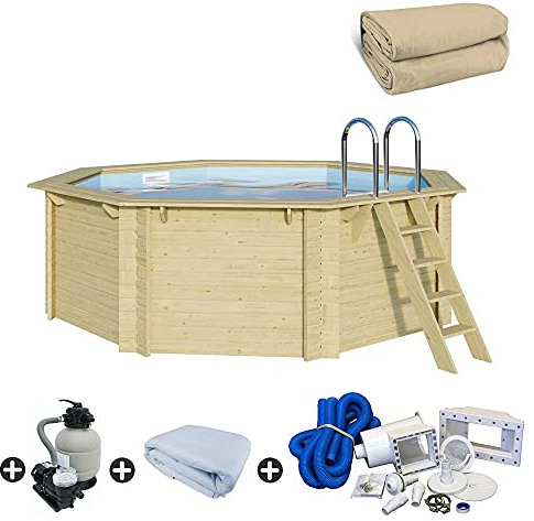 Trend Holzpool Set Achteck 400 x 400 x 124 cm Innenhülle Sandfarben