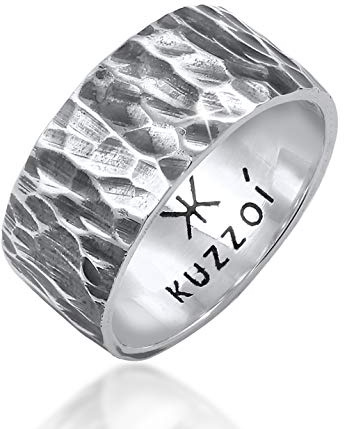 Kuzzoi Herrenring im Hammerschlag Design Bandring massiv 10 mm 925 Silber