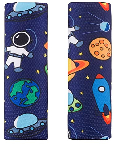 2 Pack Kids Seat Belt Pads, Soft Strap Covers For Car Seat Or Pram | Soft Breathable Polyester, Cute Astronaut Design, Easy Fit, Helps Reduce Neck And Shoulder Rubbing