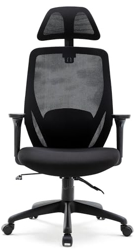 HNNHOME Recline Ergonomic Office Chair with Back Support and Headrest, Tilt Function Position Lock, Home Office Computer Desk Chair with Lumbar Support, Breathable Mesh Executive Office Chair