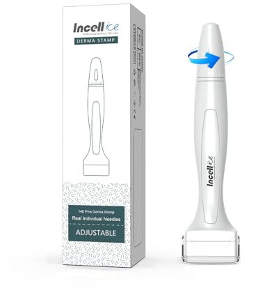 Derma Stamp Capelli, Dermastamp Regolabile 0-3mm Professionale Microneedling Stamp per Viso, 140 Titanio Microneedling Pen Derma Roller per Barba, Corpo - Bianco