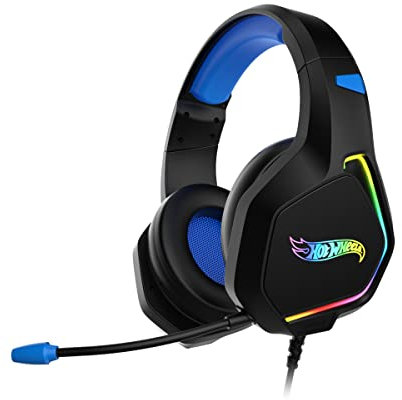 KROM Casque Gaming Hot Wheels KANYON - Casque avec Microphone Flexible, Son 7.1, LED RGB Effet Flow, Bandeau réglable, Contrôleur Volume, USB, PC, PS4, PS5, Noir