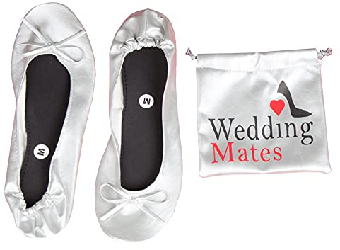 Women's Roll Up Shoes with Carry Bag for Weddings, Nights Out and Races (Silver, Numeric_7)