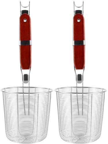 Luxshiny Scolapasta in Acciaio Inox 13.58 Pollici Con Manico Ergonomico in Legno Utensile Da Cucina Per Scolare Pasta Fori Ampi Per Scolaggio Rapido Casa E Cucina