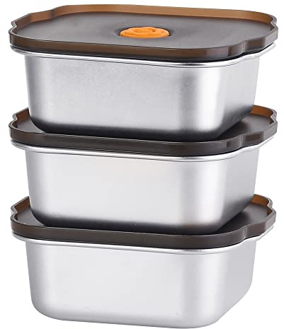 Misichao Stainless Steel Food Storage Containers with Airtight Lid | 450 ml Small Freezer Pots Reusable Meal Prep Container Leak-Proof, Stackable & BPA-Free - Freezer and Dishwasher Safe 3 Count