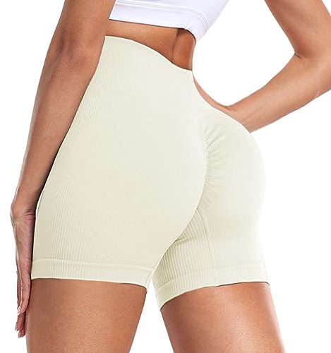CAMPSNAIL Scrunch Butt Gym Shorts Damen - Nahtlos Yoga High Waist Leggings Kurz Sport Push Up Booty Sportshorts für Fitness Workout Biker(Weiß,S-M)