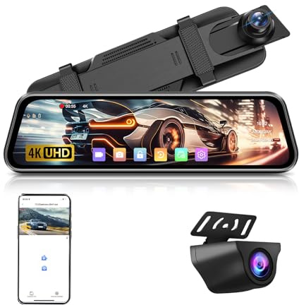 4K Dash Cam Specchietto WiFi 10'' IPS Schermo Tattile Specchietto Retrovisore Auto con Telecamera Scheda Dash Cam Auto Specchietto Assistenza al Parcheggio con WDR Sensore G Registrazione Loop