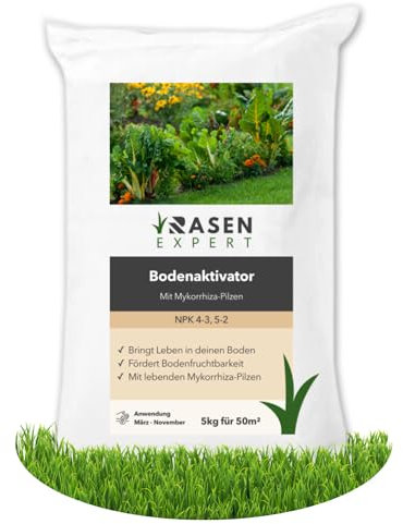 Premium Bodenaktivator für Rasen, Pflanzen & Bäume Fläche 100m² - 10kg - Rasenbelüfter - Rasendünger der den Boden aktiviert - enthält Mykorrhiza-Pilze - ideal von Frühling bis Herbst