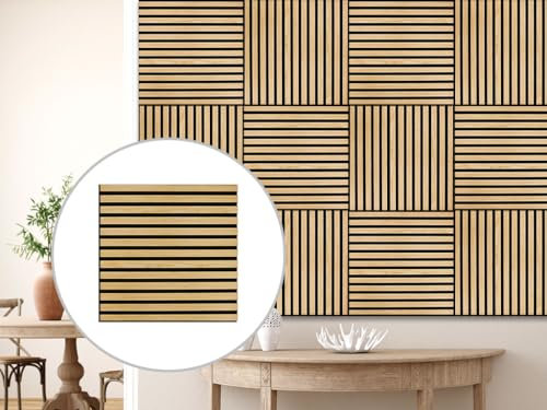 HPFloor Akustikpaneele Dekor Wandpaneele | für Flur Wohnzimmer Innenwanddekoration in Holzoptik Wandverkleidung | geölt | Quadratisch | 60 x 60 cm | 21 mm stark | 4er-Set | schwarzer Filz | Oiled Oak