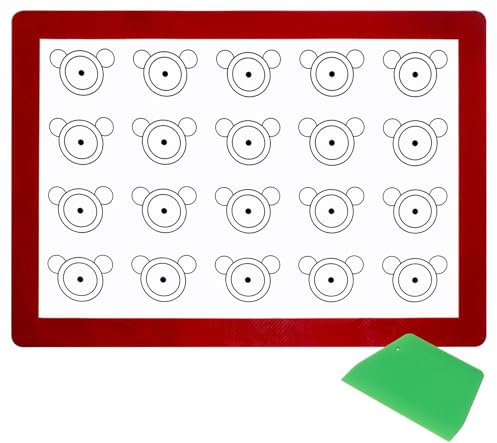 Tappetino da Forno in Silicone Bear, 20 Fori per Macarons, Senza BPA, Con Tagliapasta (42x29 CM)