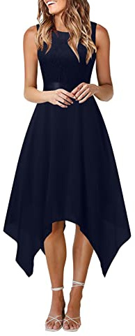 Robe en Dentelle pour Femme Soirée Cocktail Bal High Low Jupe Asymétrique en de sans Manche Robe pour Mariage avec Ceinture obe De Soiree Grande Taille Club Dress Robes Chic Et Glamour