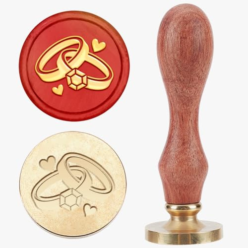 MAYJOYDIY Sceau de Cire pour Alliances de Mariage Tampon de Cire à Cacheter de Cœur Tête de Tampon Amovible en Laiton 25mm avec Manche en Bois pour Cartes D'Invitation de Mariage Enveloppes Emballages