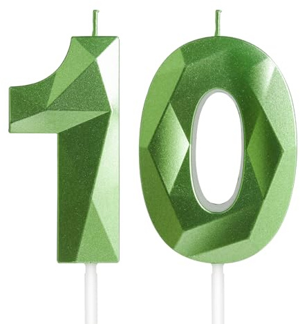 Yiran 10th Birthday Candles, Green Number 10 Candle for Cake, Happy Birthday Candles, Green Cake Topper Decorations for Birthday Party Baby Shower Wedding Anniversary